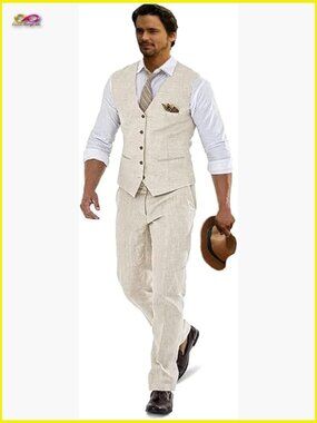 Linen Suit Slim Fit Casual Business Wedding Prom Summer Beach Elegant